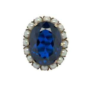 9ct Gold Seed Pearl & Blue Stone Set Dress Ring