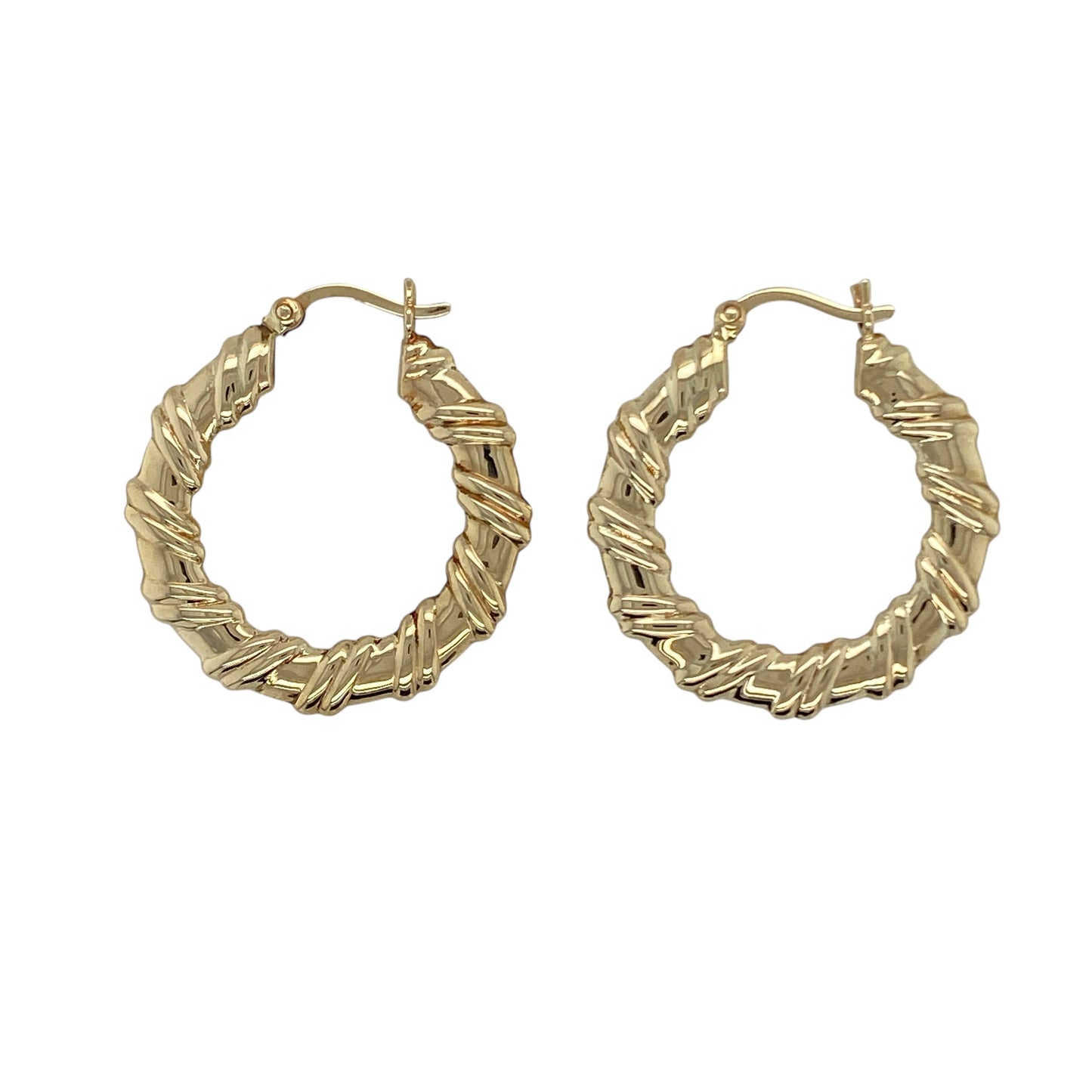 9ct Gold Twisted Flat Hoop Creole Earrings