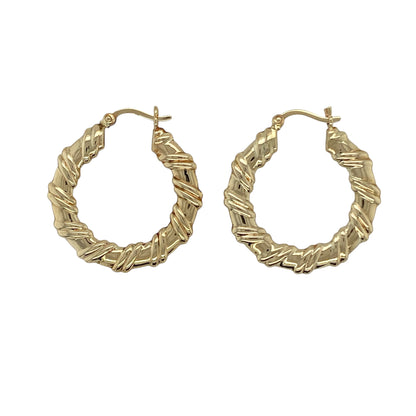 9ct Gold Twisted Flat Hoop Creole Earrings