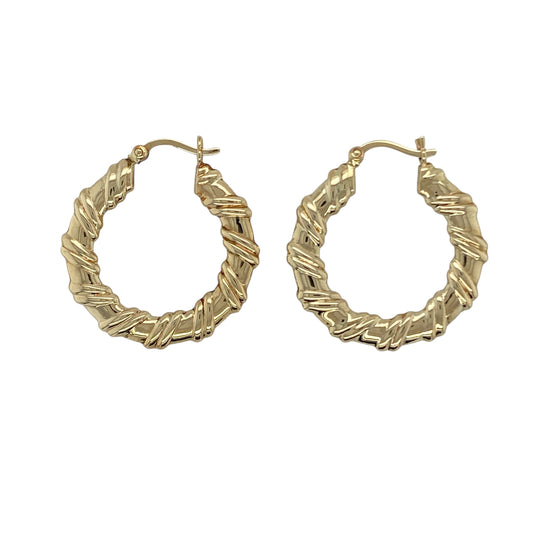 9ct Gold Twisted Flat Hoop Creole Earrings