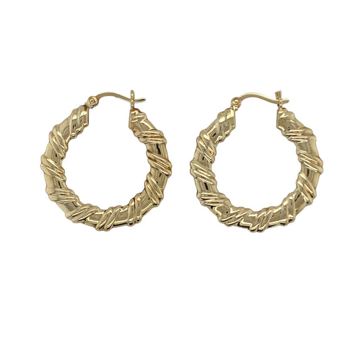 9ct Gold Twisted Flat Hoop Creole Earrings