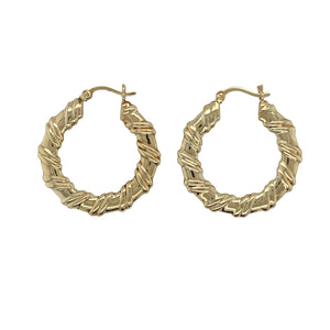 9ct Gold Twisted Flat Hoop Creole Earrings