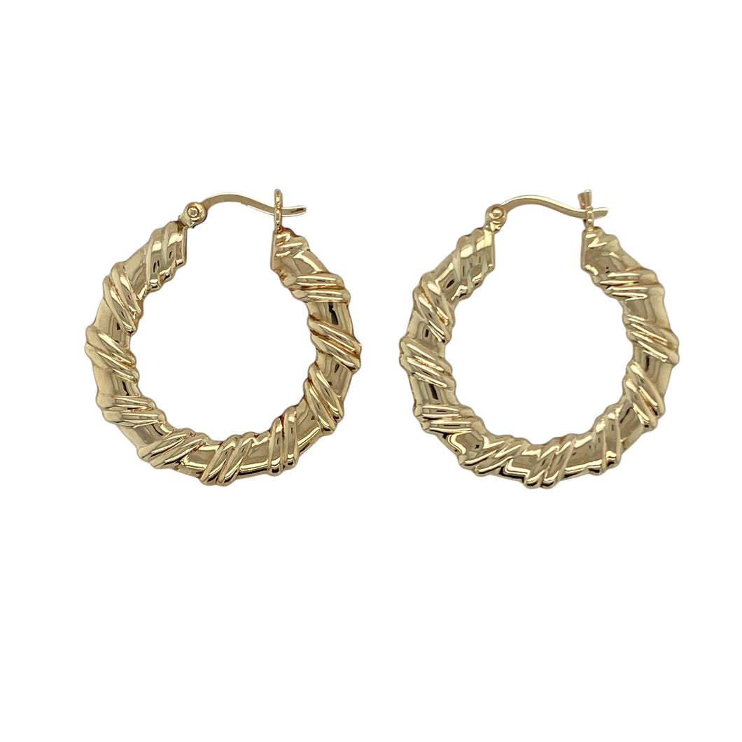 9ct Gold Twisted Flat Hoop Creole Earrings