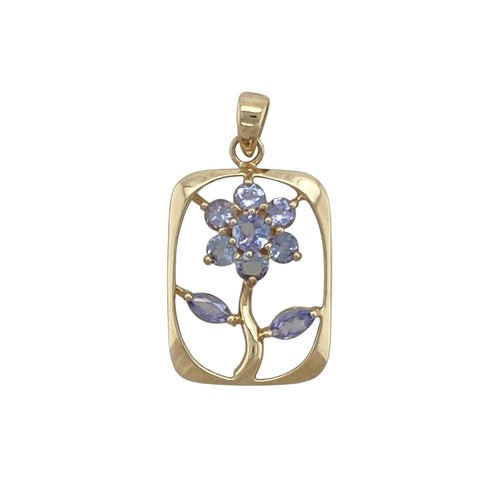 9ct Gold & Tanzanite Set Open Flower Framed Pendant