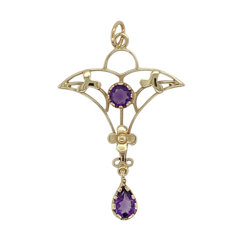 9ct Gold & Amethyst Set Victorian Style Vintage Pendant