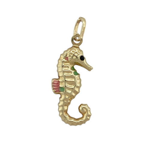 9ct Gold Enamelled Detail Seahorse Pendant