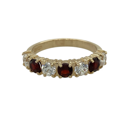 9ct Gold Garnet & Cubic Zirconia Set Band Ring