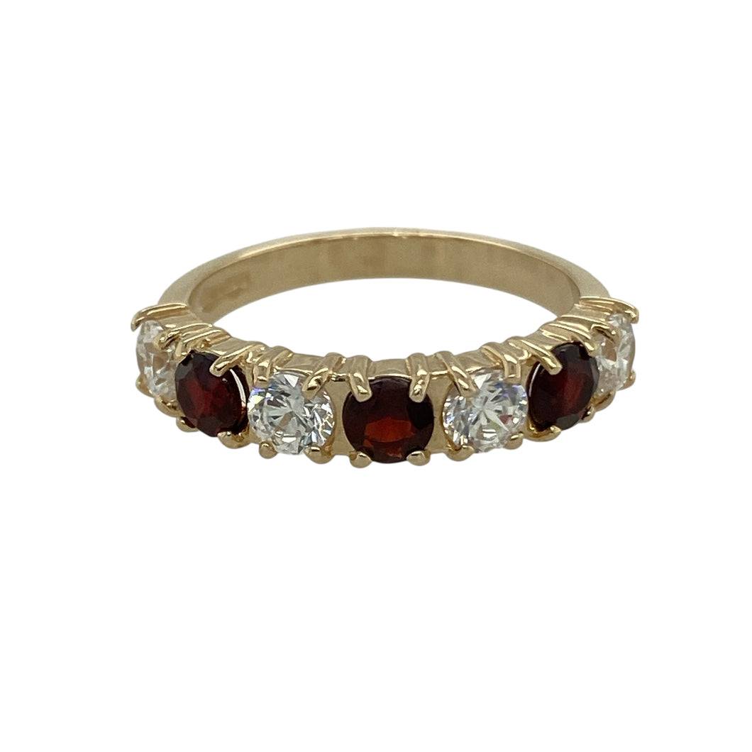 9ct Gold Garnet & Cubic Zirconia Set Band Ring