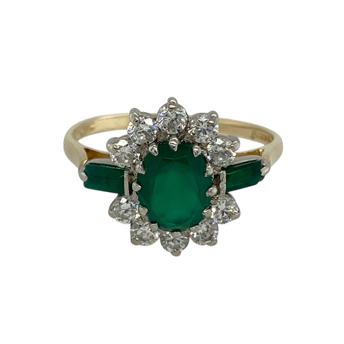 9ct Gold Green Stone & Cubic Zirconia Set Cluster Ring