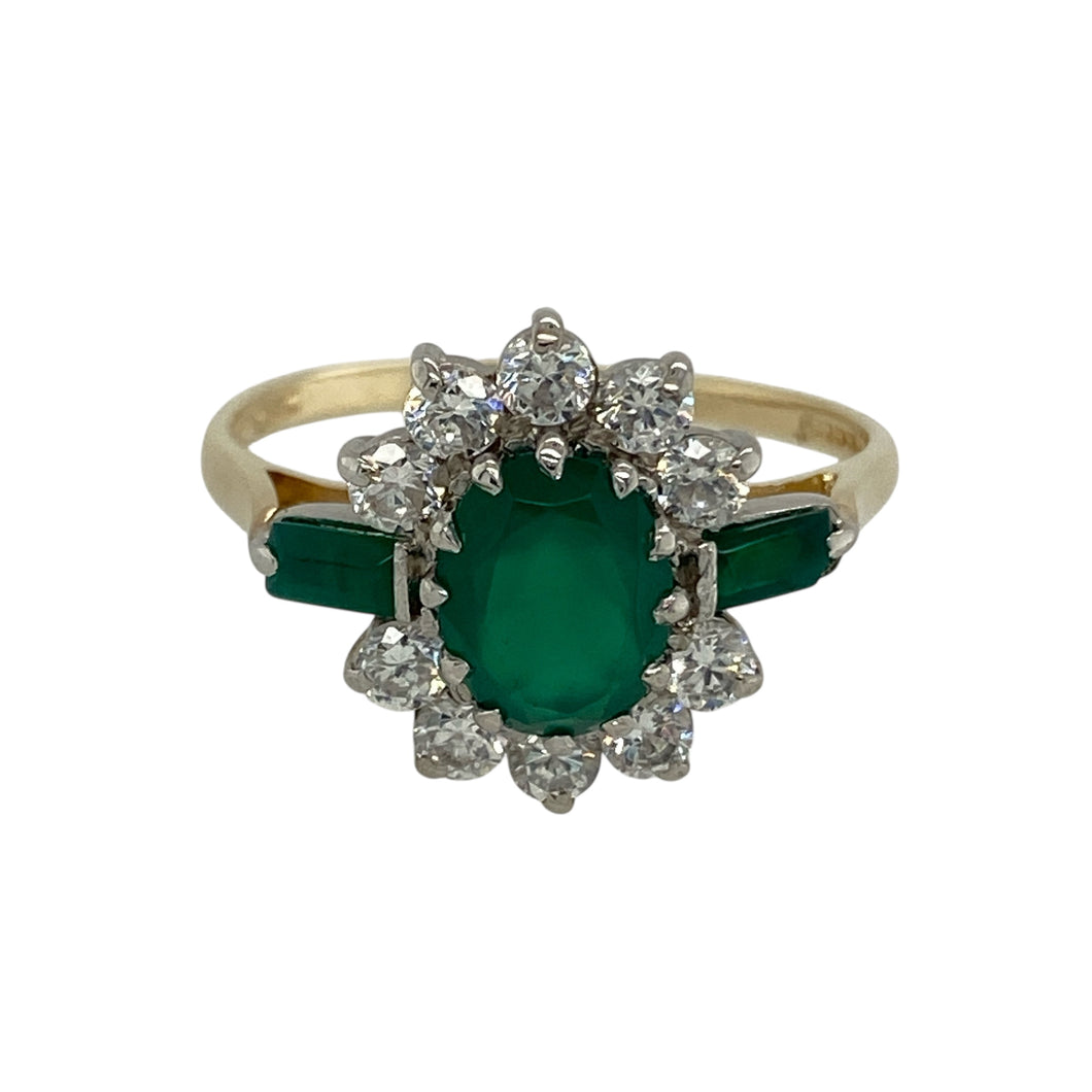 9ct Gold Green Stone & Cubic Zirconia Set Cluster Ring