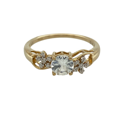 9ct Gold & Cubic Zirconia Set Flower Detail Ring