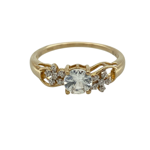 9ct Gold & Cubic Zirconia Set Flower Detail Ring