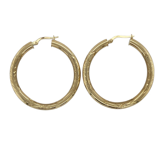 9ct Gold Patterned Hoop Creole Earrings