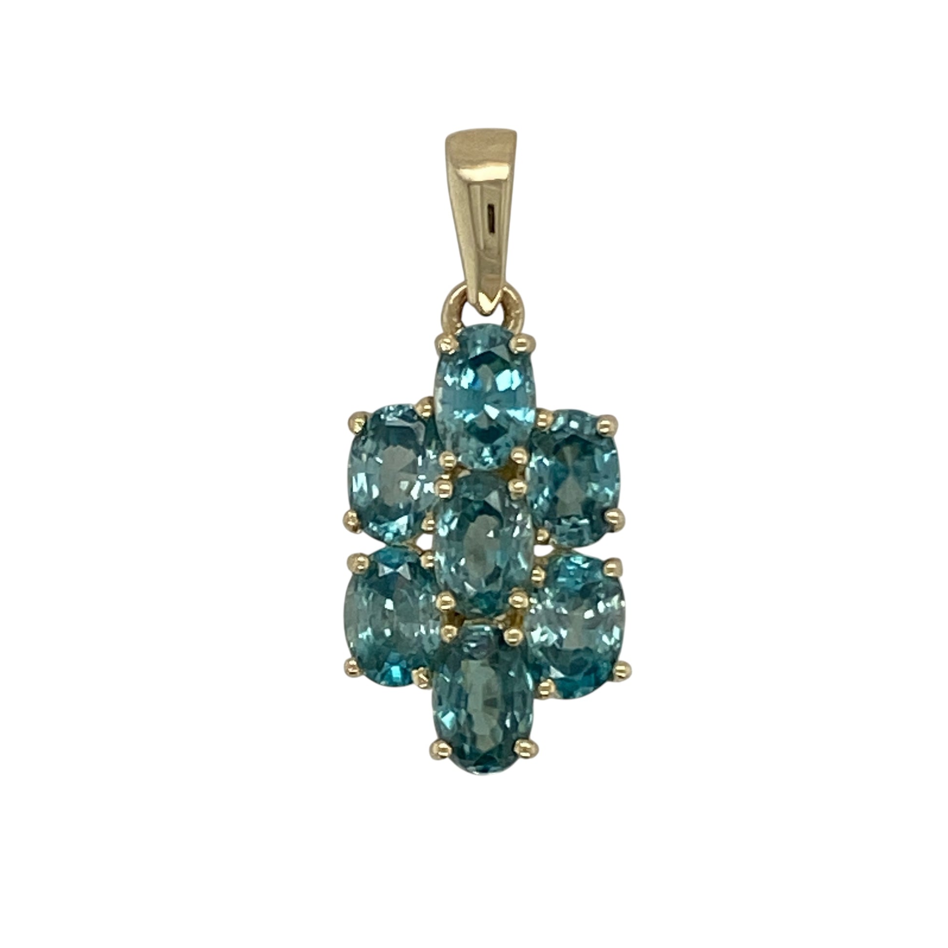 9ct Gold & Blue Topaz Set Cluster Pendant