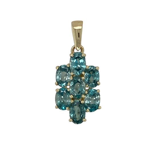 9ct Gold & Blue Topaz Set Cluster Pendant