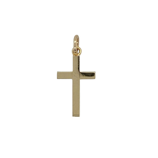 Bring simple elegance and timeless meaning to your collection with this pre-owned 9ct yellow gold pendant, styled as a classic plain cross.

Design: The pendant features a dainty plain cross, offering a subtle and traditional look.
Material: Made from 9-carat yellow gold, the polished finish enhances the warm golden tone.
Pendant Detail: Lightweight and versatile, the simple cross design carries both spiritual and symbolic significance.