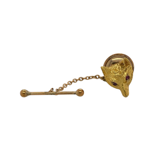 9ct Gold & Ruby Set Fox Head Tie Pin