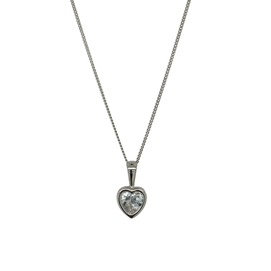9ct White Gold & Cubic Zirconia Set Heart 16" Necklace