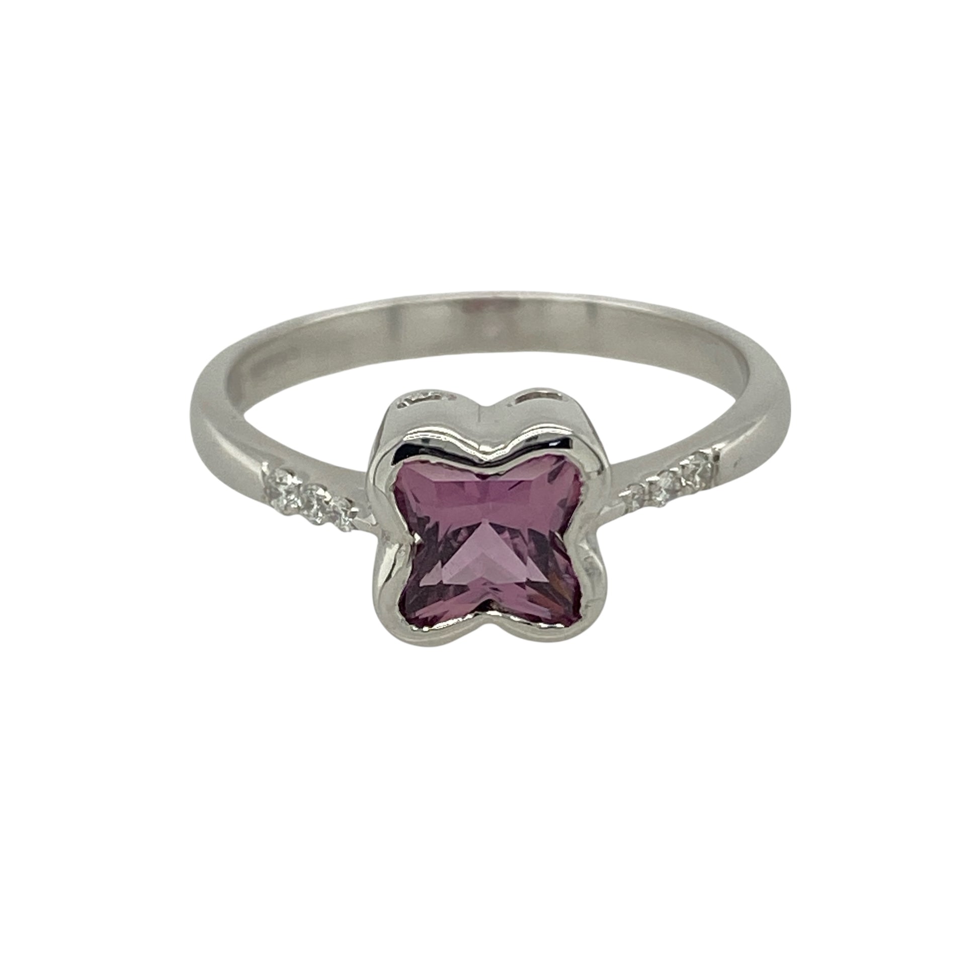 18ct White Gold Diamond & Pink Sapphire Set Ring