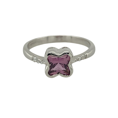 18ct White Gold Diamond & Pink Sapphire Set Ring