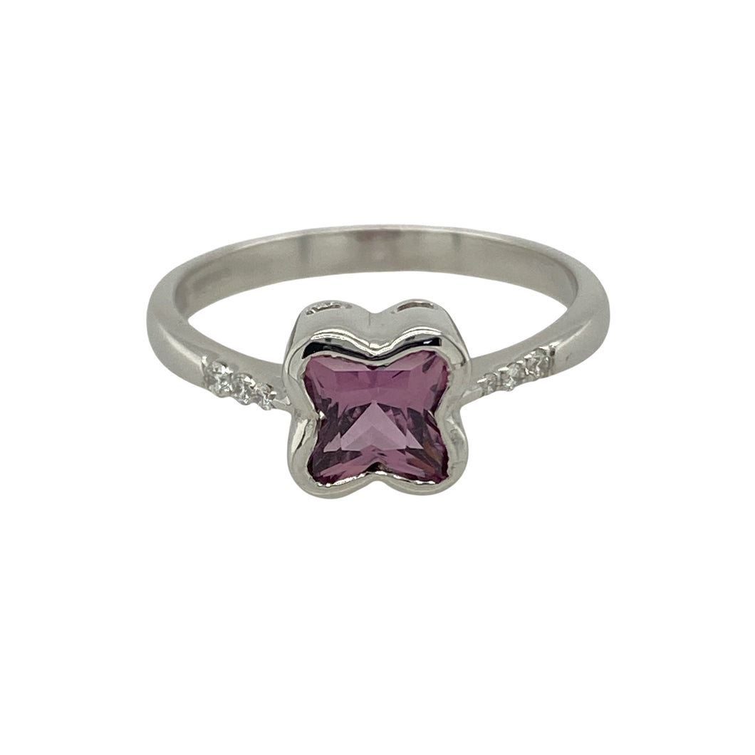 18ct White Gold Diamond & Pink Sapphire Set Ring