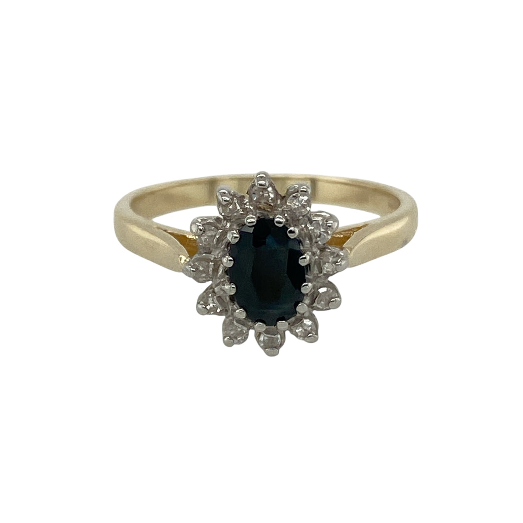9ct Gold Diamond & Sapphire Set Cluster Ring