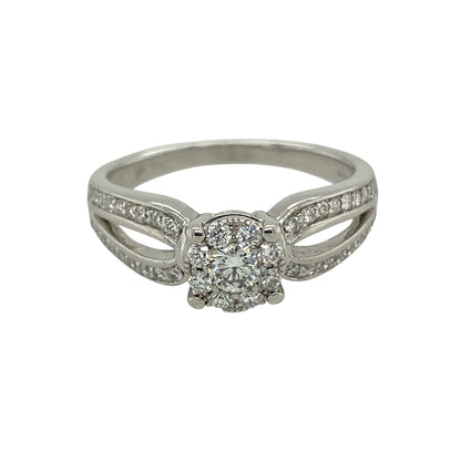 9ct White Gold & Diamond Illusion Set Cluster Solitaire Ring
