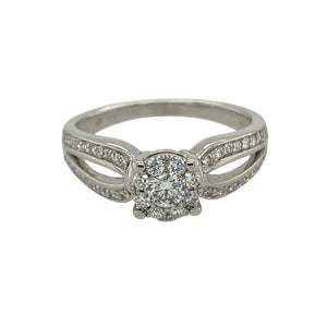 9ct White Gold & Diamond Illusion Set Cluster Solitaire Ring