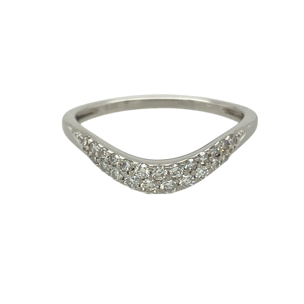 9ct White Gold & Diamond Set Wishbone Ring