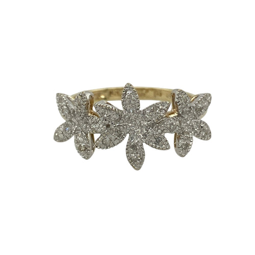 9ct Gold & Diamond Set Flower Trilogy Ring