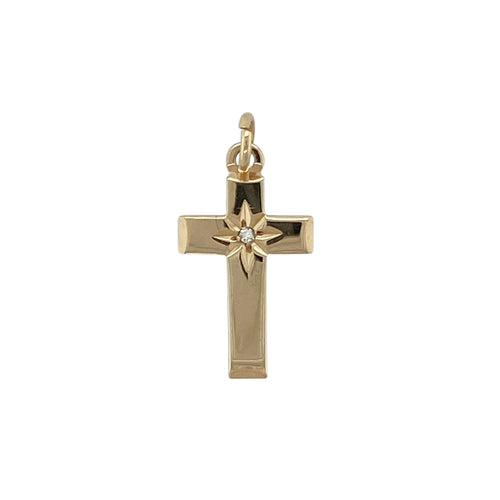 9ct Gold & Diamond Set Polished Cross Pendant