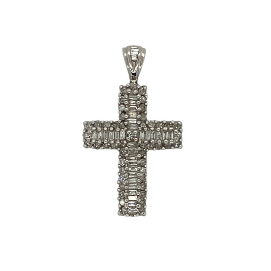 9ct White Gold & Diamond Set Cross Pendant