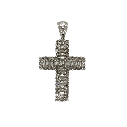 9ct White Gold & Diamond Set Cross Pendant
