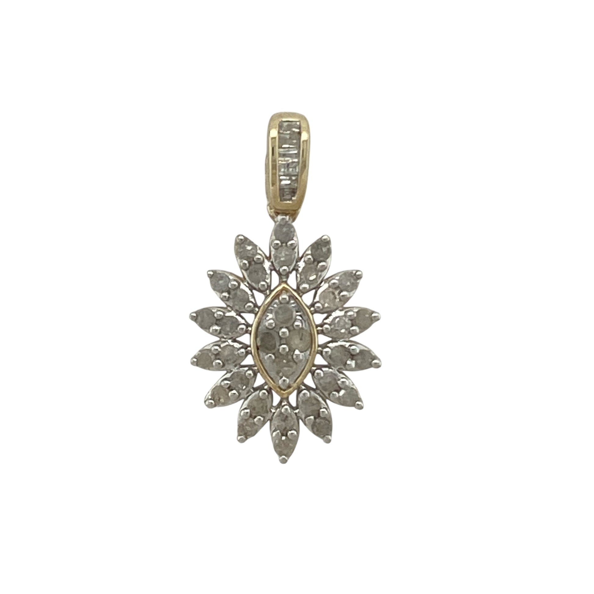 9ct Gold & Diamond Set Marquise Shaped Cluster Pendant