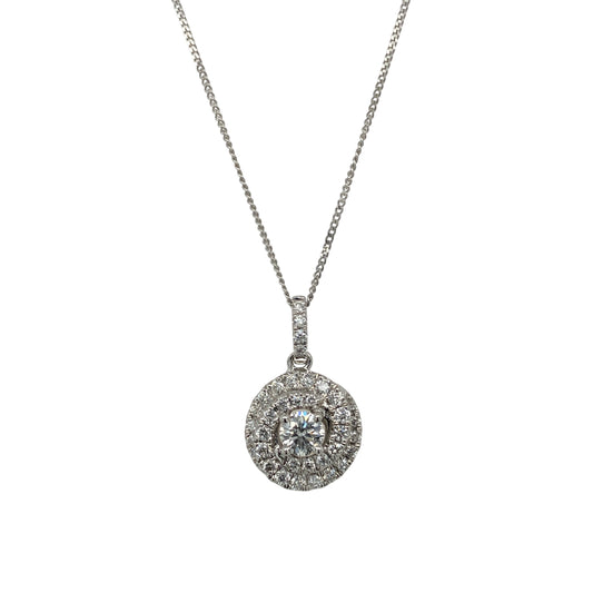 18ct White Gold & Diamond Set Overlapping Halo 18" Necklace