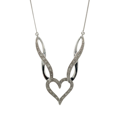 9ct White Gold & Diamond Set Heart Swirl 20" Necklace