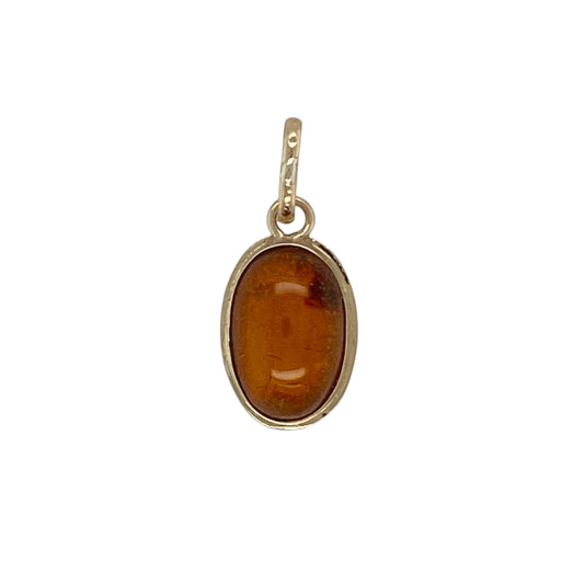 14ct Gold & Amber Cabochon Oval Pendant