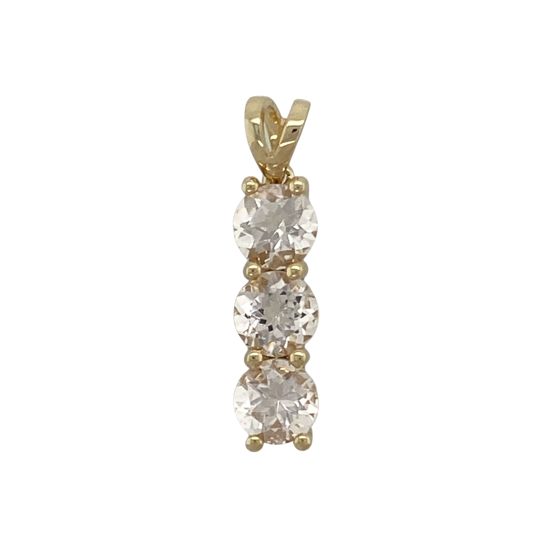 9ct Gold & Light Pink Clear Stone Trilogy Pendant
