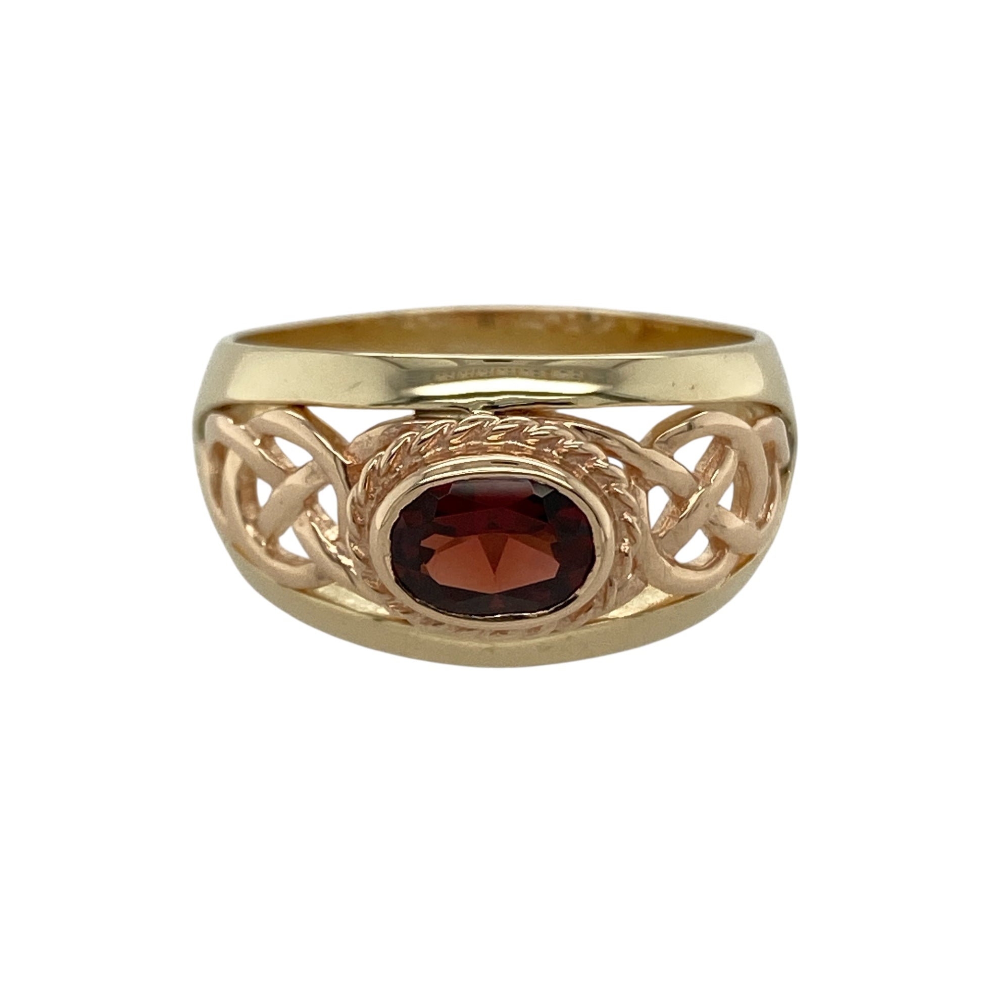 9ct Gold & Garnet Set Clogau Celtic Wide Band Ring