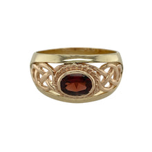 Load image into Gallery viewer, 9ct Gold &amp; Garnet Set Clogau Celtic Wide Band Ring
