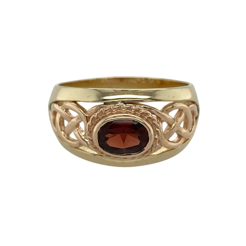 9ct Gold & Garnet Set Clogau Celtic Wide Band Ring