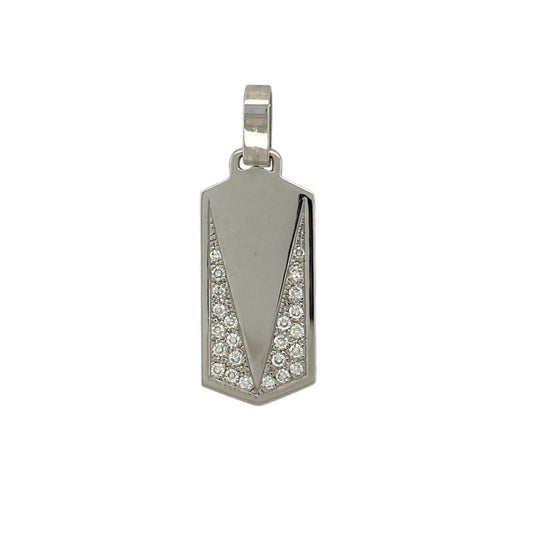 18ct White Gold & Diamond Set Tag Pendant