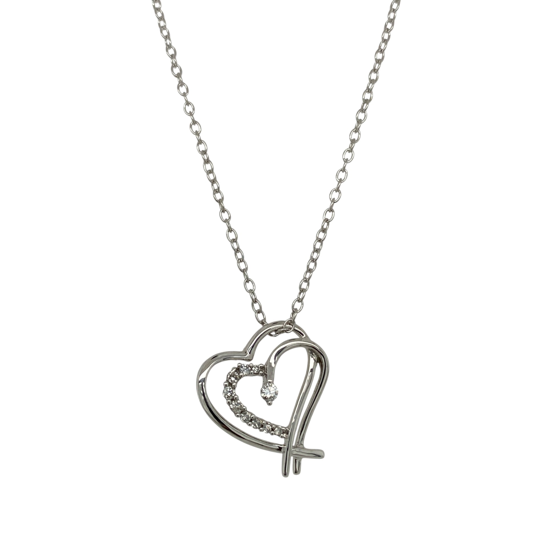 9ct White Gold & Diamond Set Heart 16" Necklace