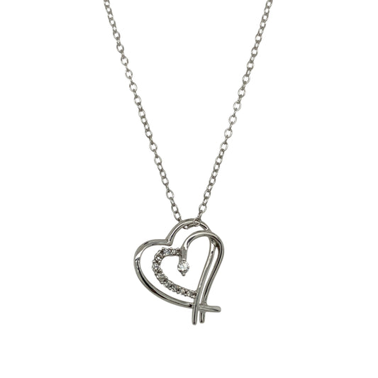 9ct White Gold & Diamond Set Heart 16" Necklace