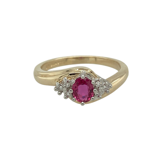 9ct Gold Diamond & Ruby Set Cluster Twist Ring