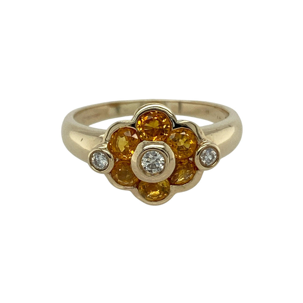 9ct Gold Diamond & Citrine Set Flower Ring
