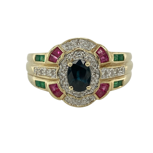 9ct Gold Diamond & Gemstone Set Dress Ring