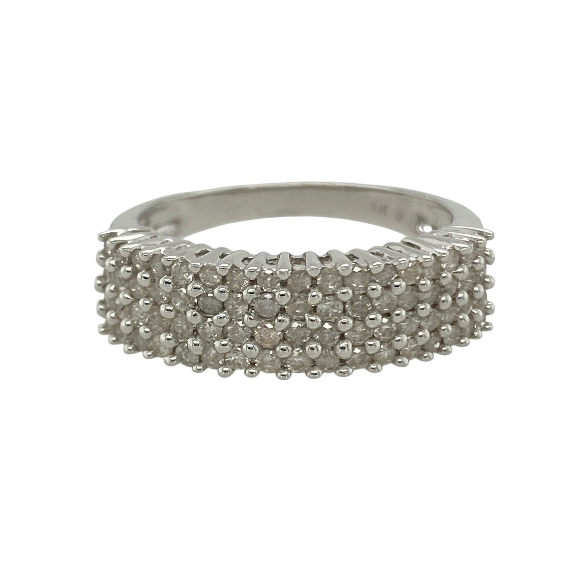 9ct White Gold & Diamond Set Four Row Band Ring
