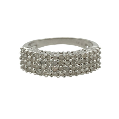9ct White Gold & Diamond Set Four Row Band Ring