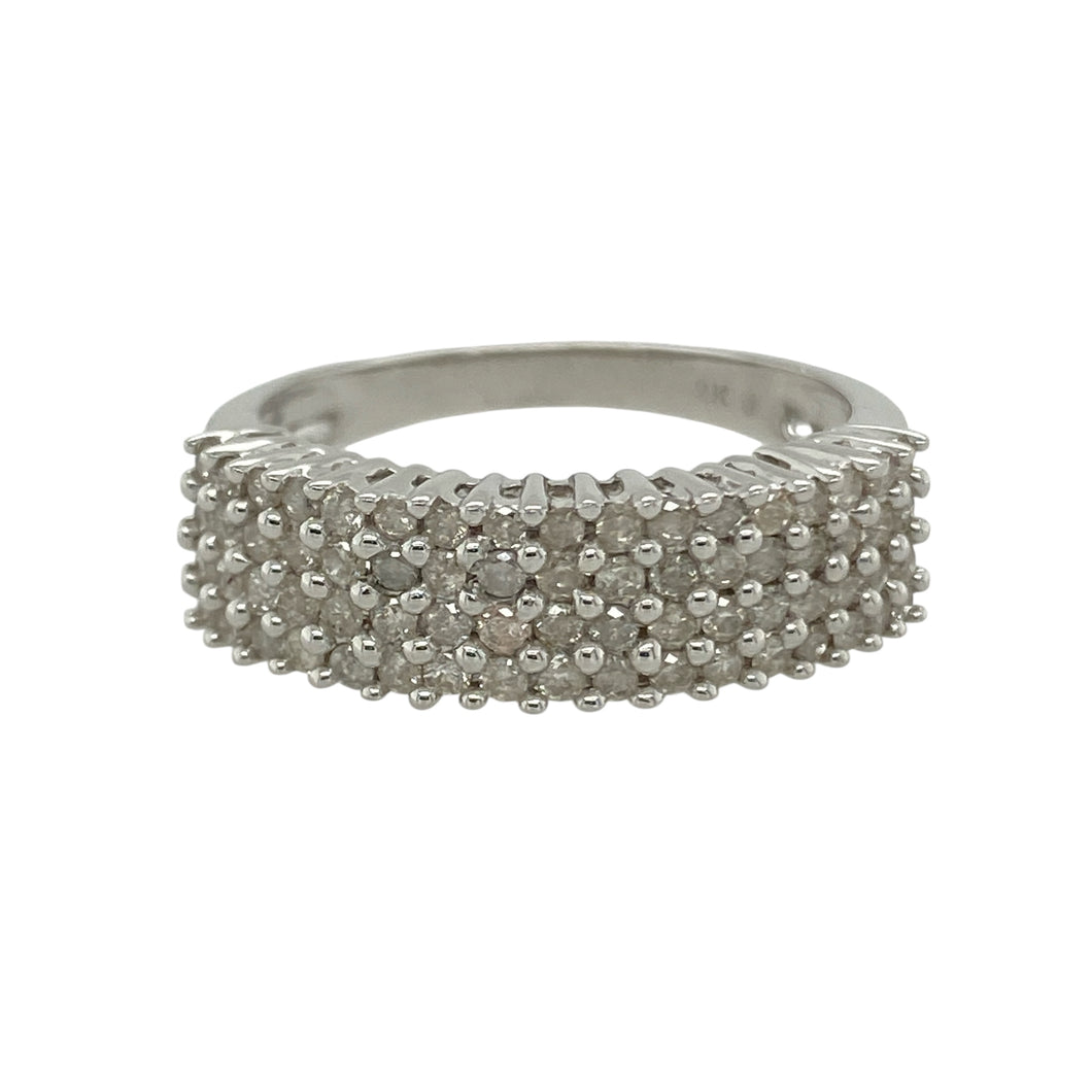 9ct White Gold & Diamond Set Four Row Band Ring
